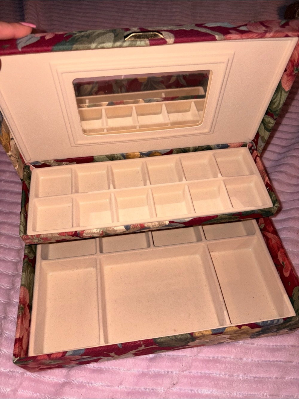 Floral Jewelry Organizer Box with Mirror - Pink